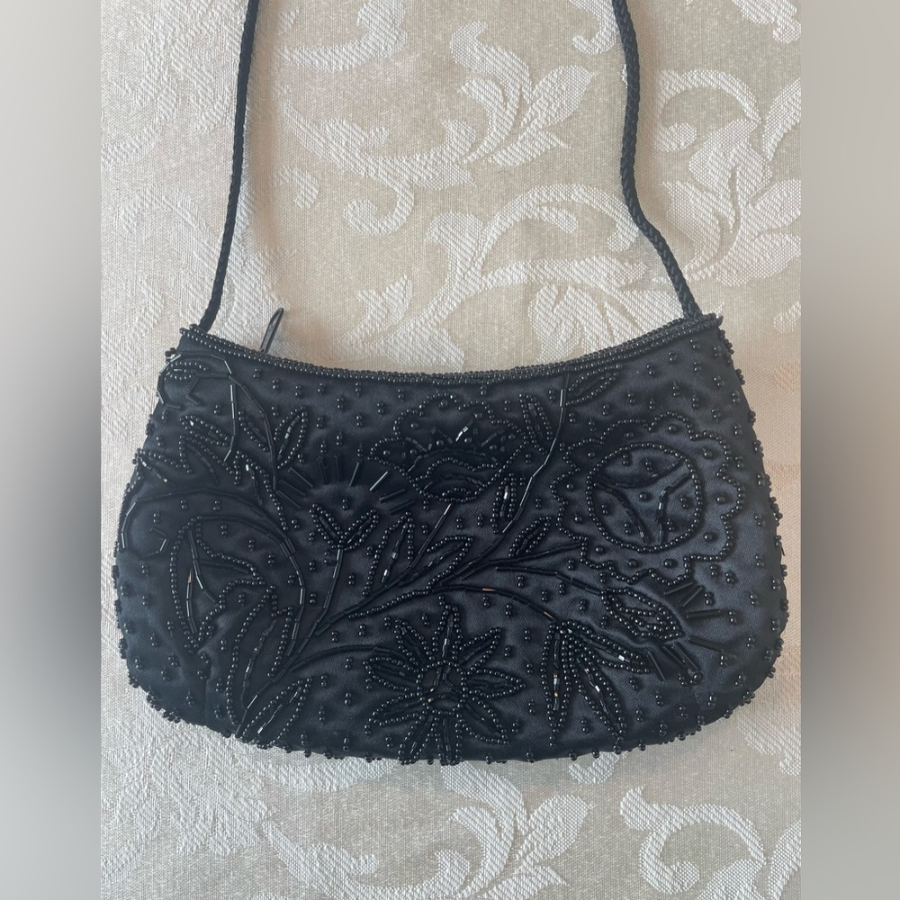 VTG Valerie Stevens Elegant Black Beads Crossbody Hand Made Bag